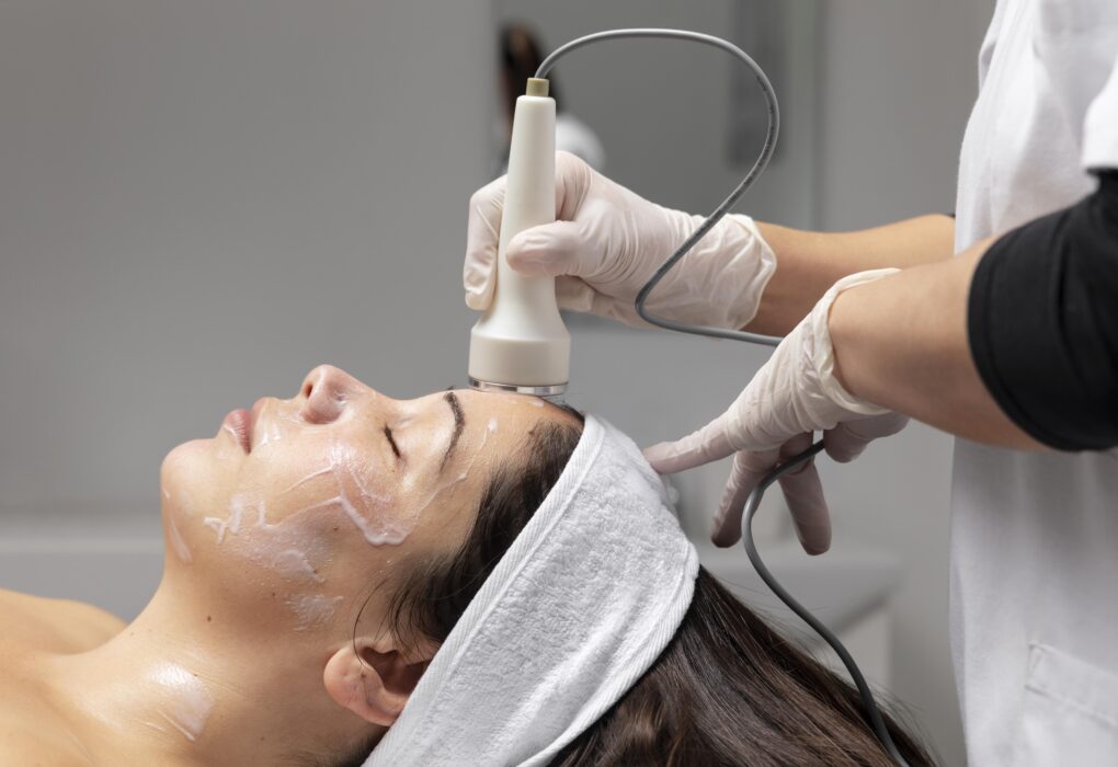 Young woman having a facial treatment